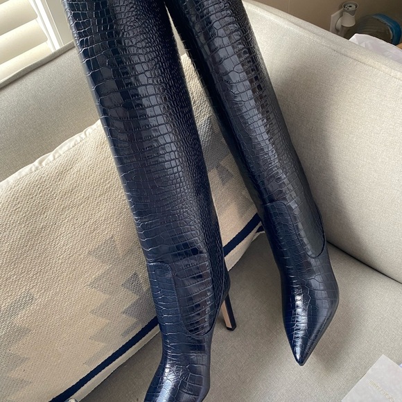 Jimmy Choo mavis 85 blue navy croc embossed leather boots NWT 36.6 - Picture 7 of 11